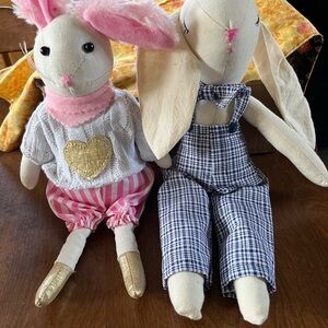 Pink Bunny Plush with Gold Heart Accent , handmade boy bunny and outfit